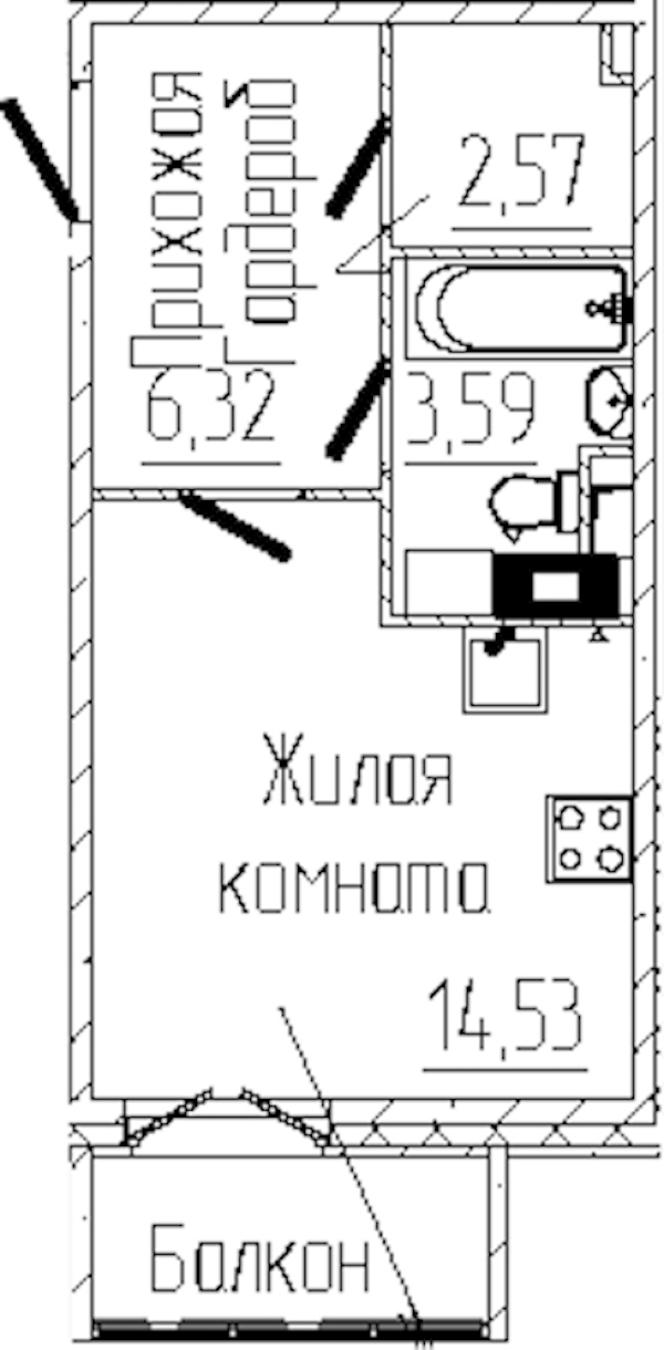 Квартира студия 27.94 м², 3/8 эт., ЖК «SERTOLOVO PARK»
